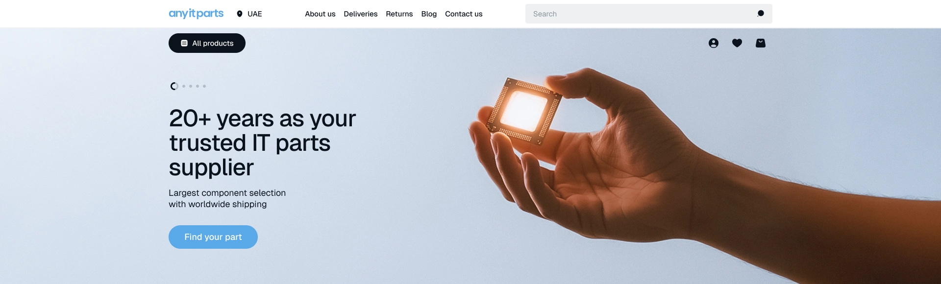 First digital storefront for a UAE IT hardware supplier — AnyITParts e-commerce platform