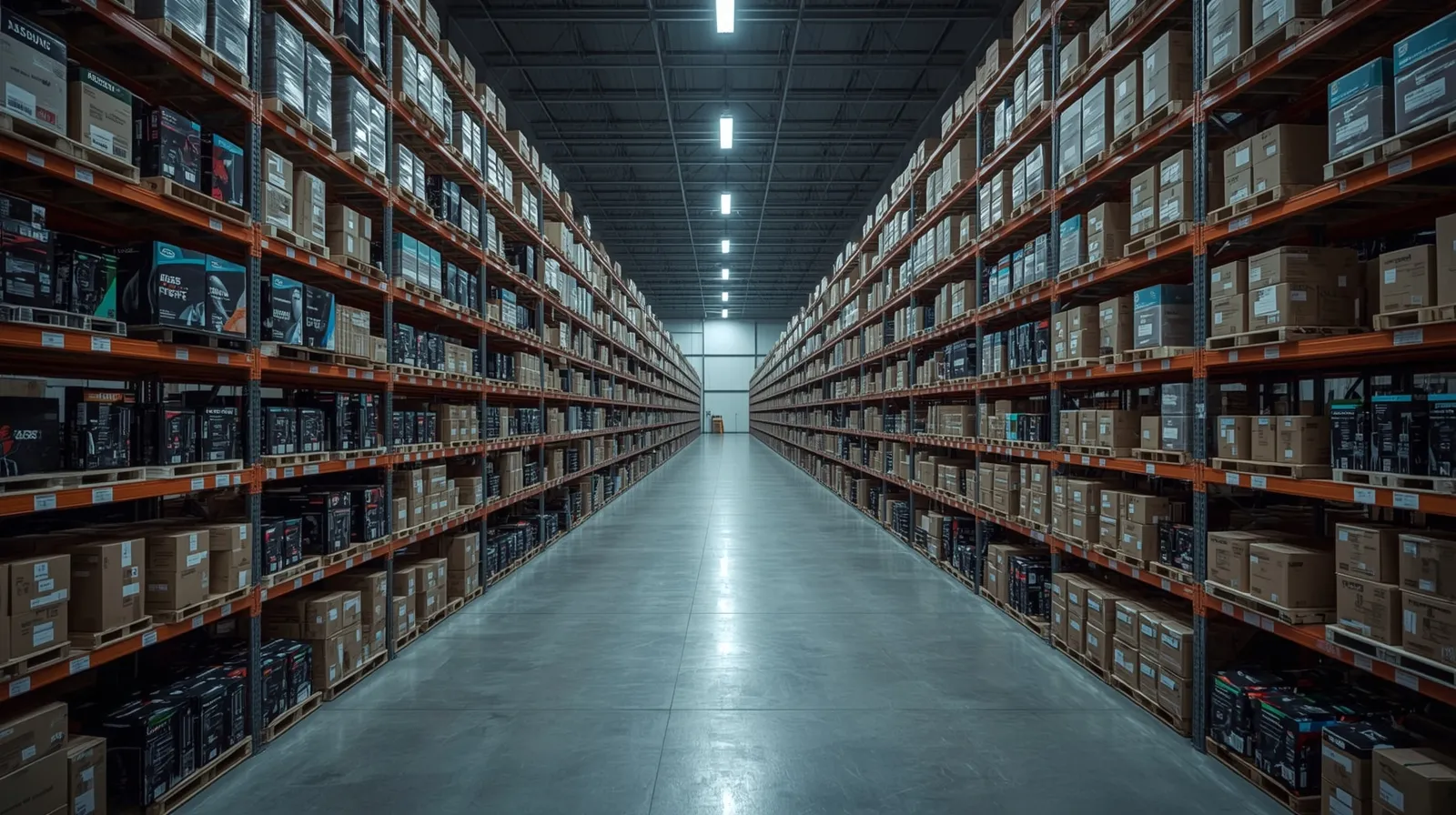 Warehouse aisles with shelves — visual context for 5,700+ SKUs challenge