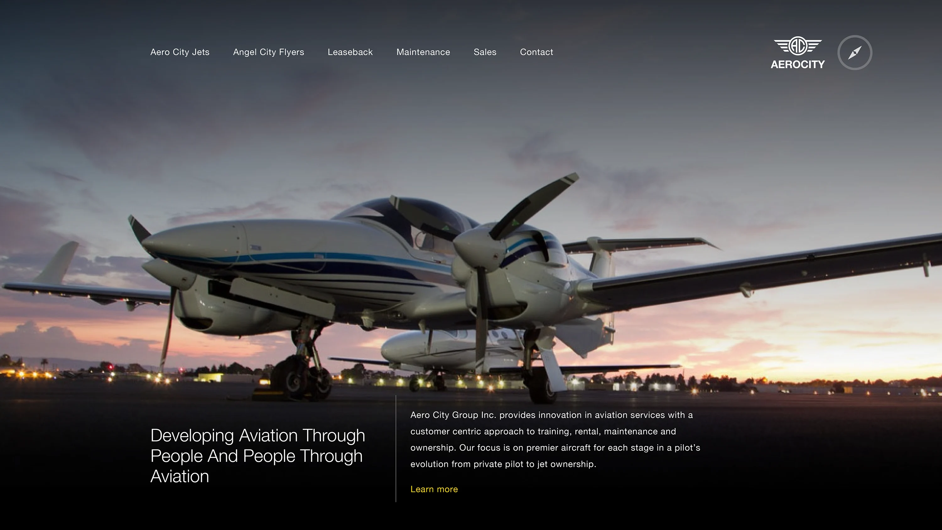 Aero City Group website screenshot showing aviation services — client context
