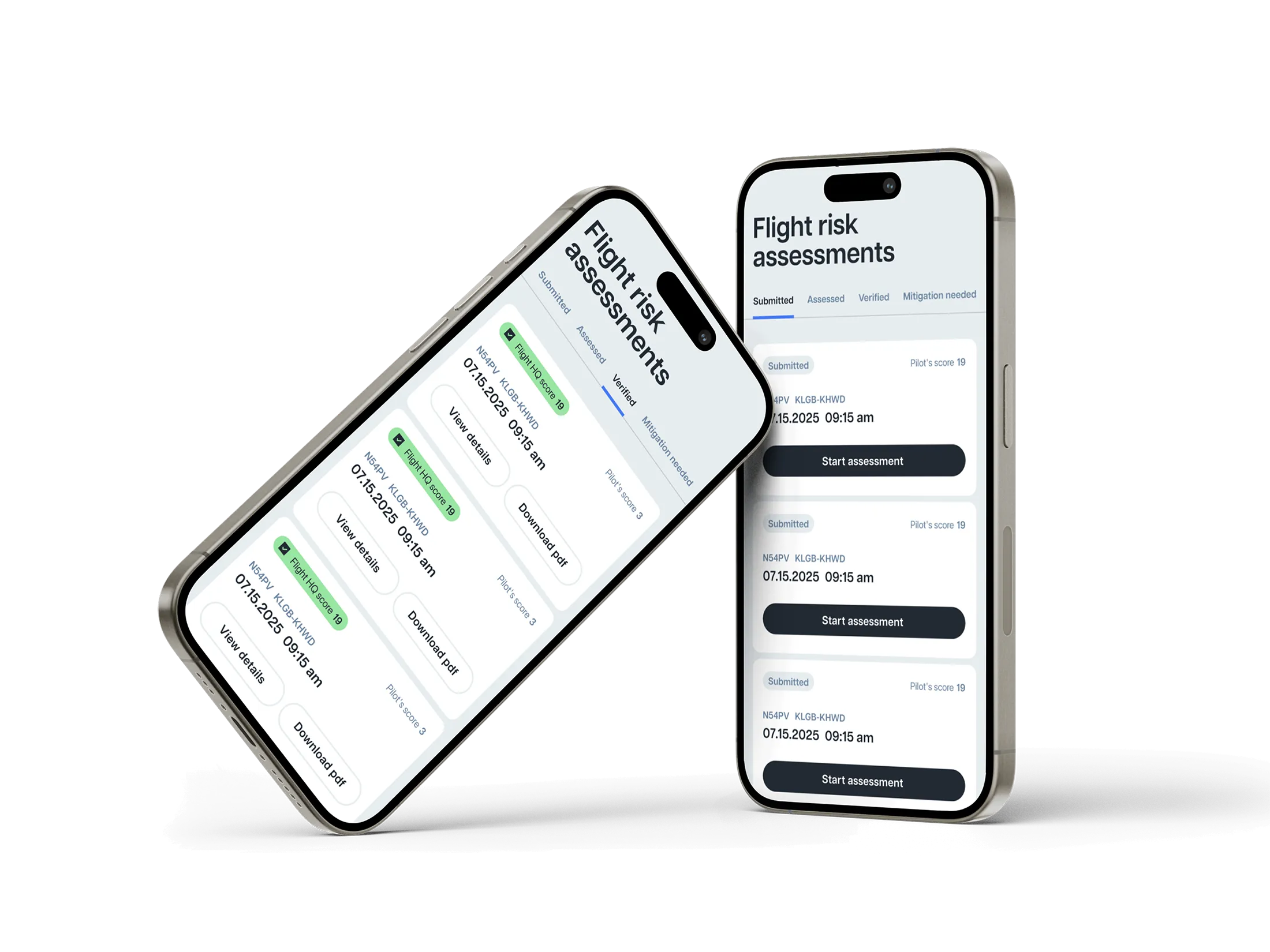 Mobile Pilot and Admin home screens with role-based navigation and tools