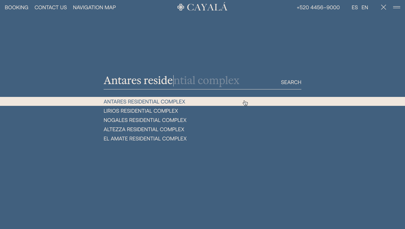 Screenshot with in-website search example