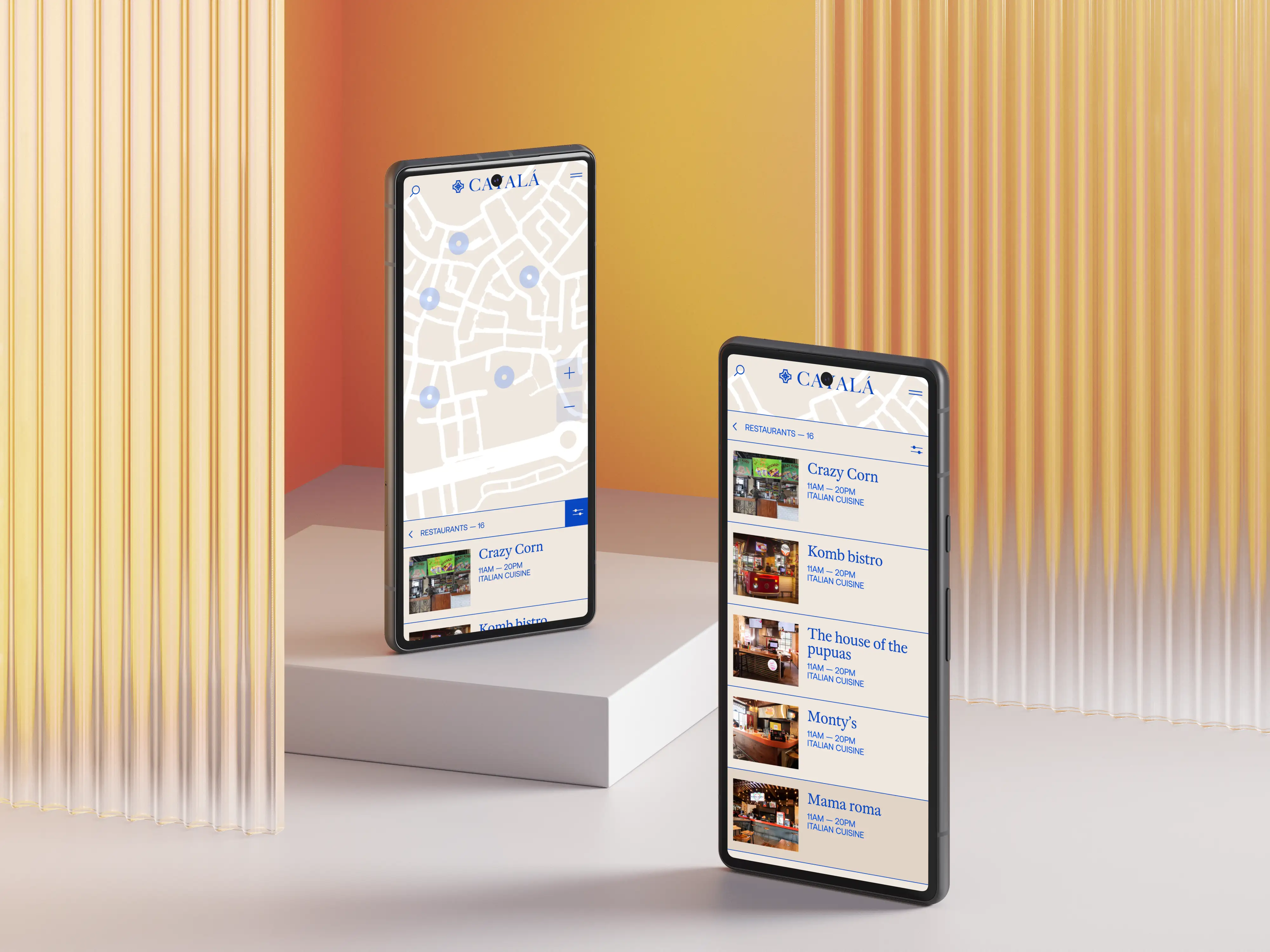 Mobile version of the interactive map with searchable venue details