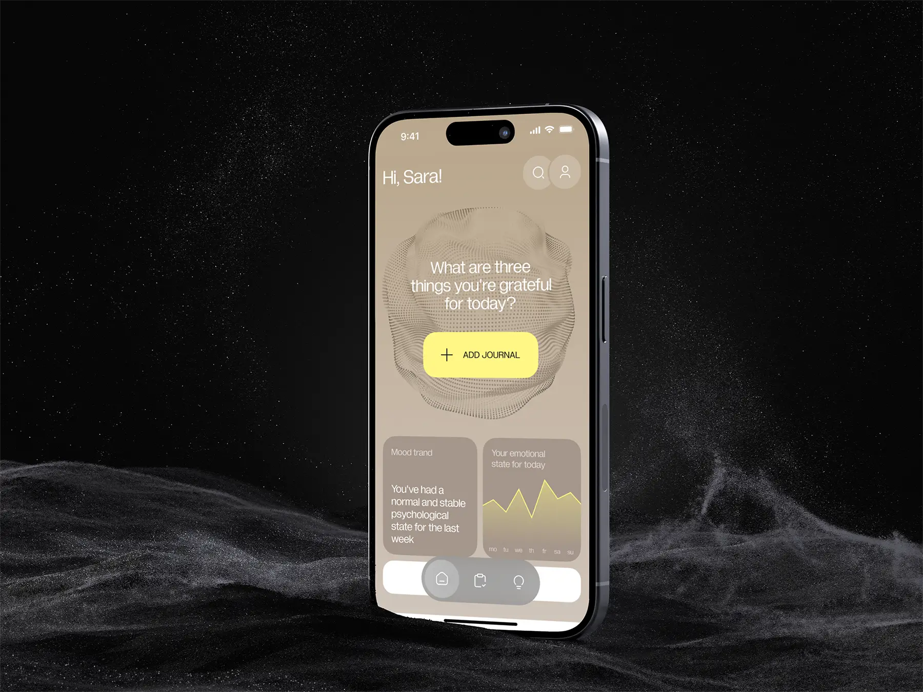 Nura — AI-powered journaling app with chat-style prompt and Add Journal button on mobile